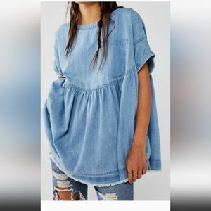 Free People moon city denim tunic NWOT S